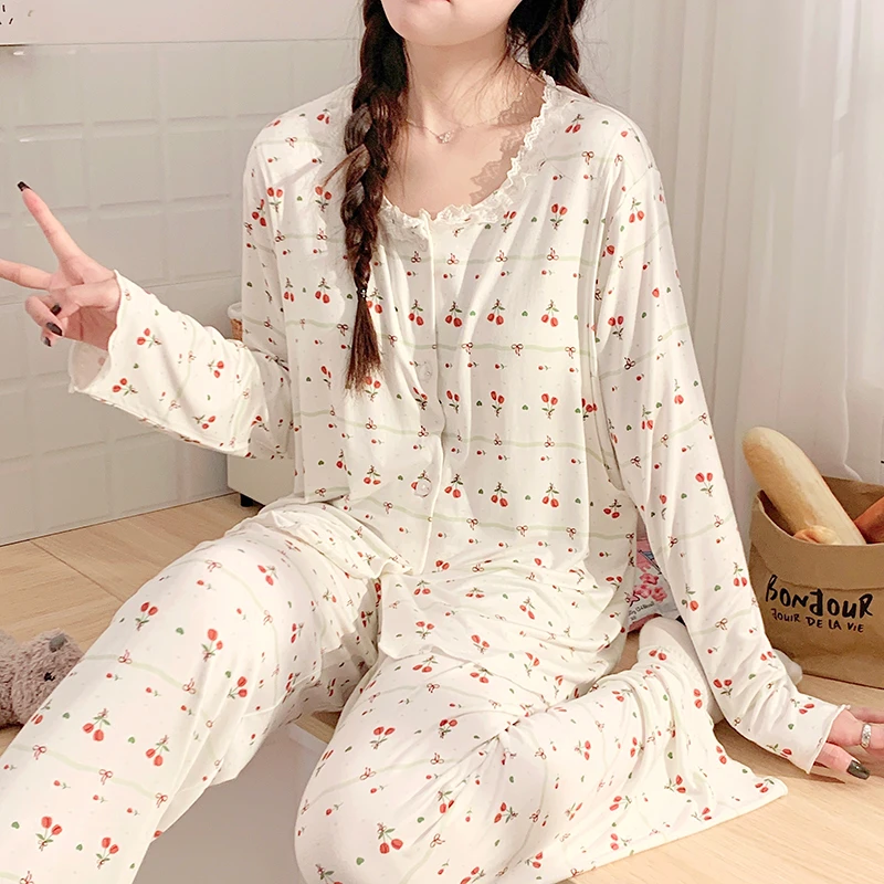 【自带胸垫】春夏莫代尔月子服孕妇产后哺乳睡衣怀孕期待产家居服