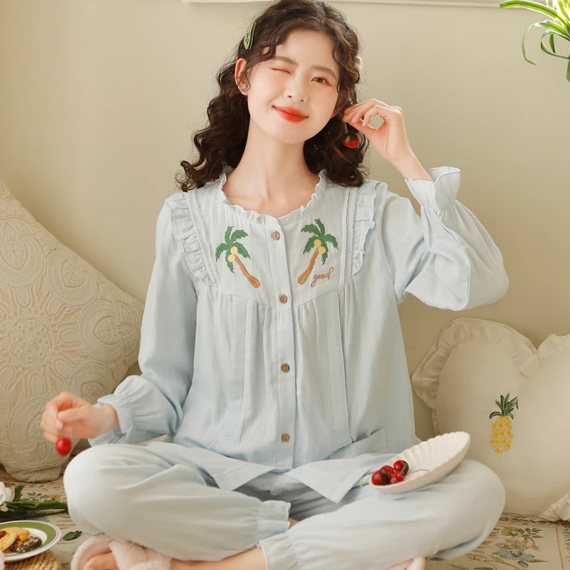 『椰椰』富朵春夏纱布5-10月月子服孕妇哺乳睡衣产妇喂奶家居服