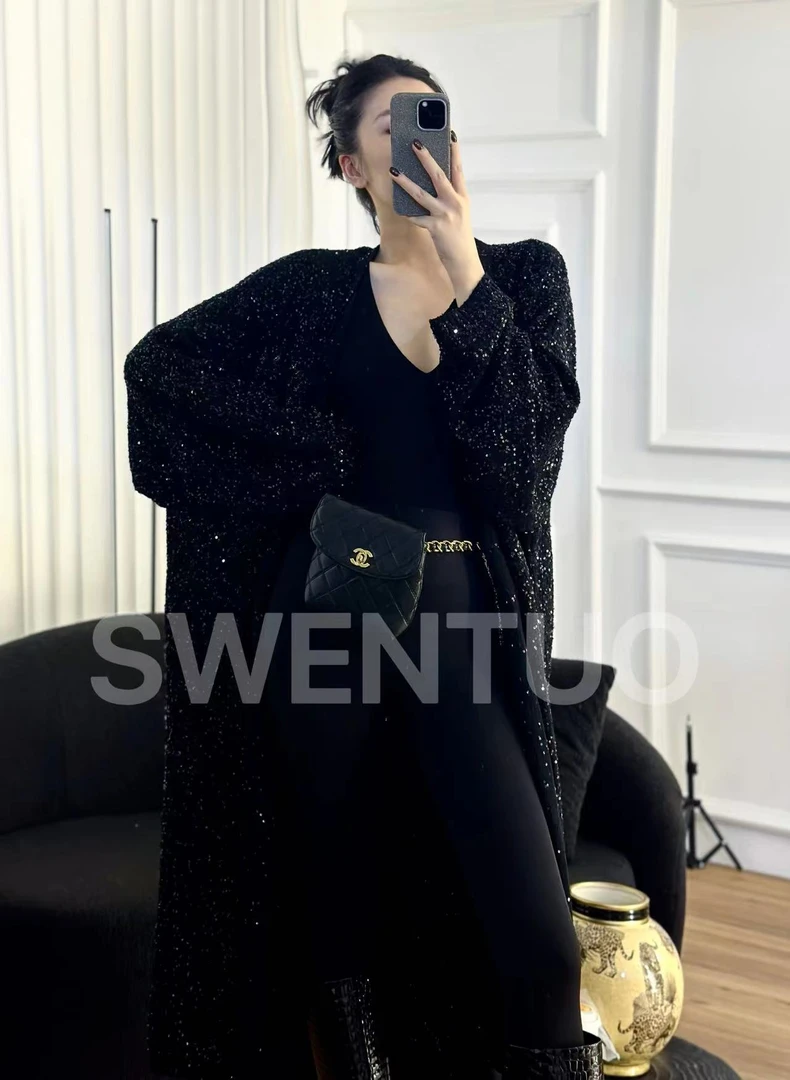 SWENTUO.高定系列-时尚设计款亮片针织长款浴袍款外套