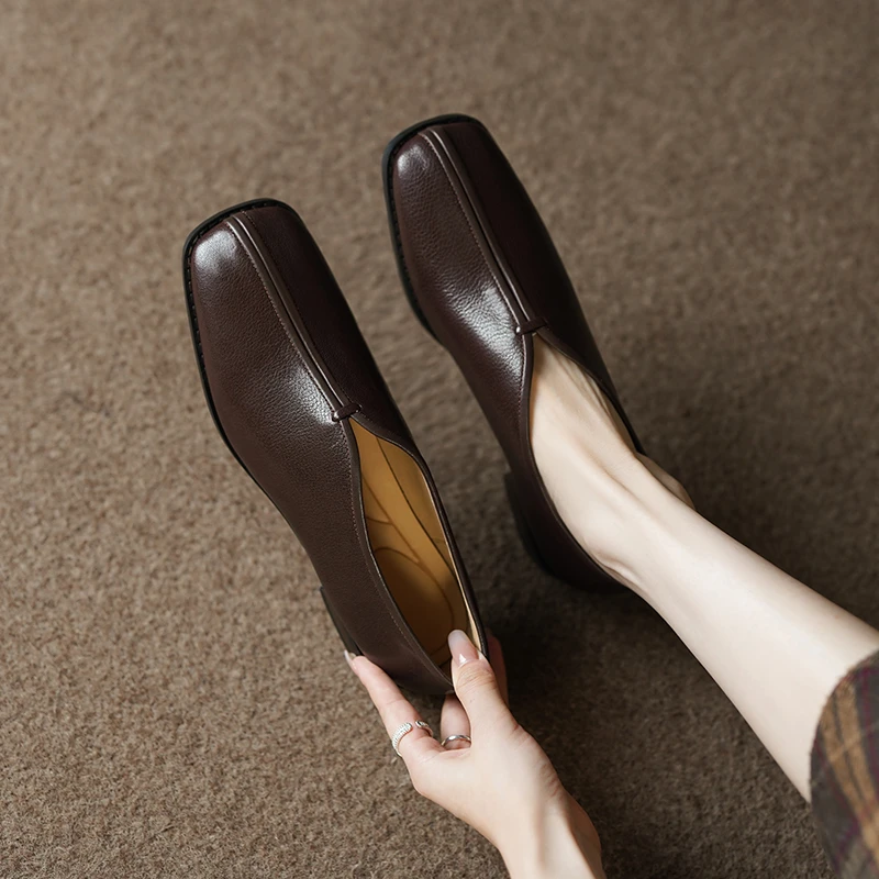 2cm/羊皮/软底软面低跟单鞋女真皮英伦风复古方头深口小皮鞋女40