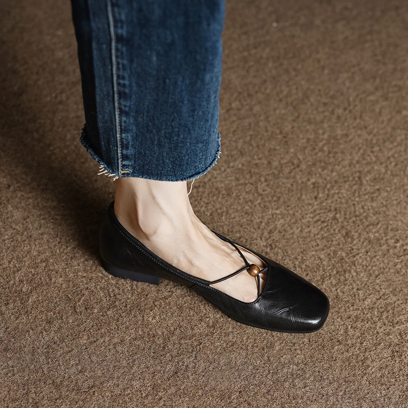 2cm/羊皮/真皮粗跟单鞋女舒适软底软面方头复古格纹浅口小皮鞋女
