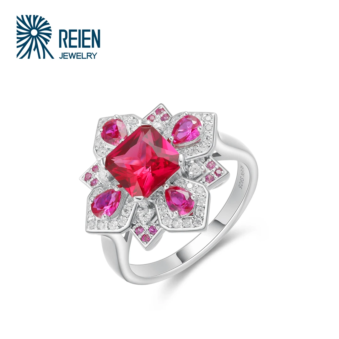 REIEN 925银合成锆石戒指 时尚轻奢 红色镶嵌 奢华戒指 ZF1090RD