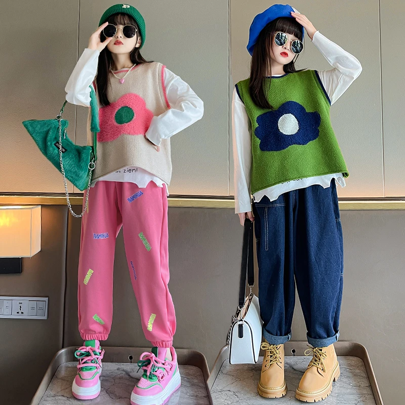 女童春装套装2025新款大童洋气时髦衣服女孩儿童春秋款马甲三件套