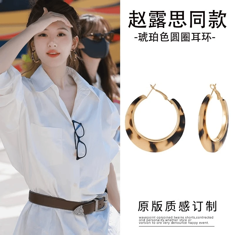 铜合金耳饰  赵露思同款豹纹圈圈耳环2024新款雅丹气质耳钉耳饰女