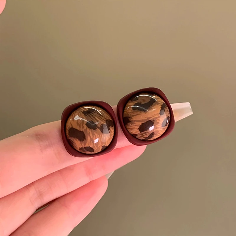 合金树脂耳饰 小众设计复古几何豹纹珠珠耳钉高级感爆款ins耳环女
