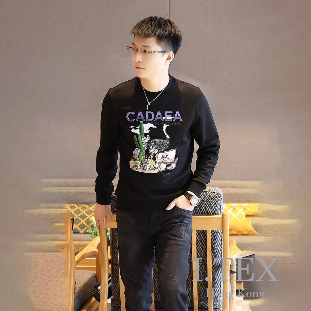 I.TEX品牌/2023秋冬男士百搭半高领休闲修身鸵鸟图内搭外穿卫衣