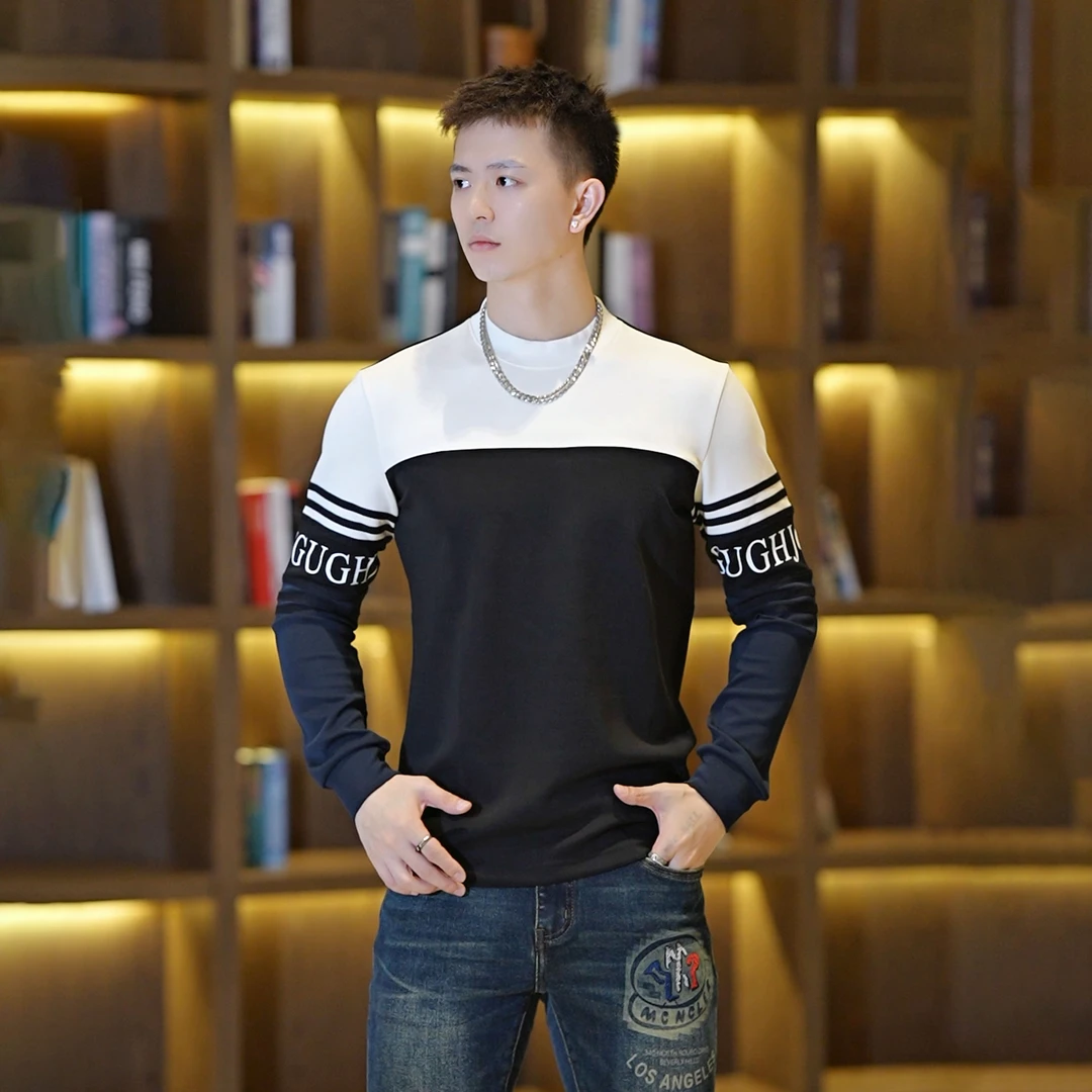 【I.TEX】秋季男士圆领休闲长袖衫T恤潮感卫衣时尚打底衫时尚设计款