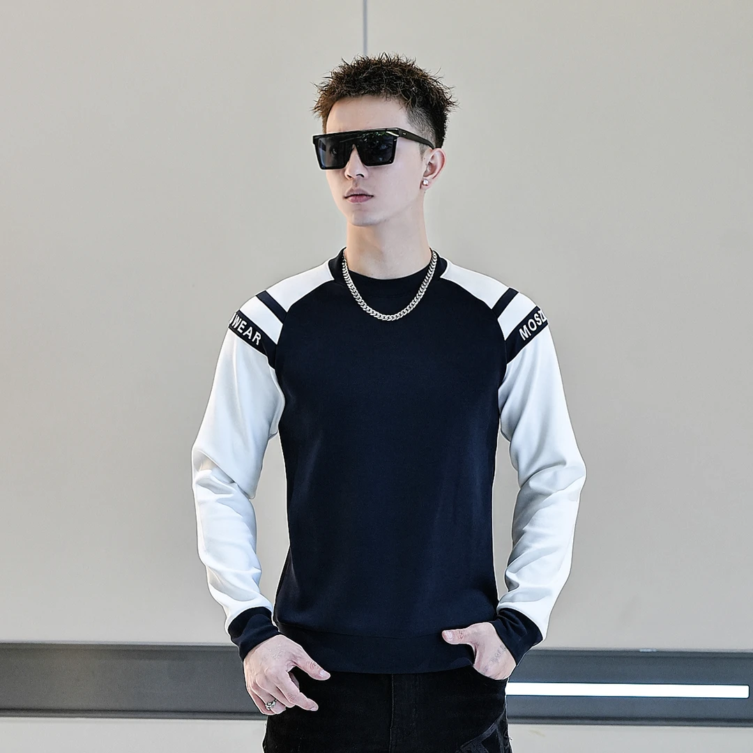 【I.TEX福利】 秋冬潮流拼接时尚休闲套头简约百搭修身圆领长袖卫衣