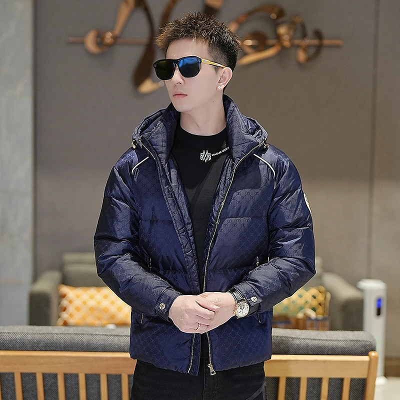 【I.TEX】 冬季休闲时尚提花潮流百搭羽绒服男保暖立领连帽修身外套