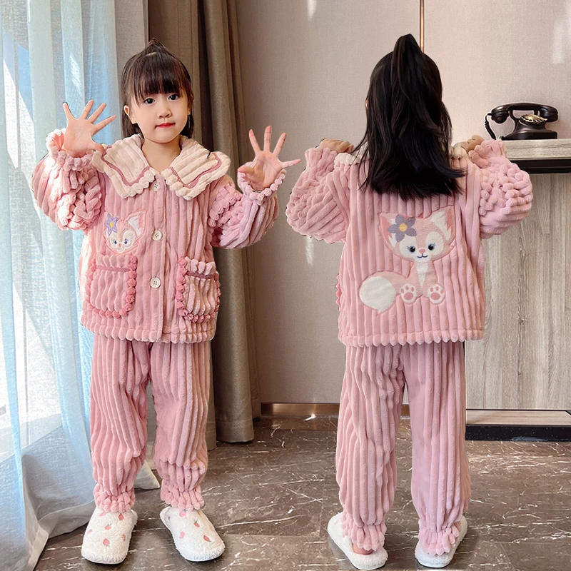 儿童珊瑚绒2025冬季新款女童睡衣加厚款中大童外穿卡通可爱家居服