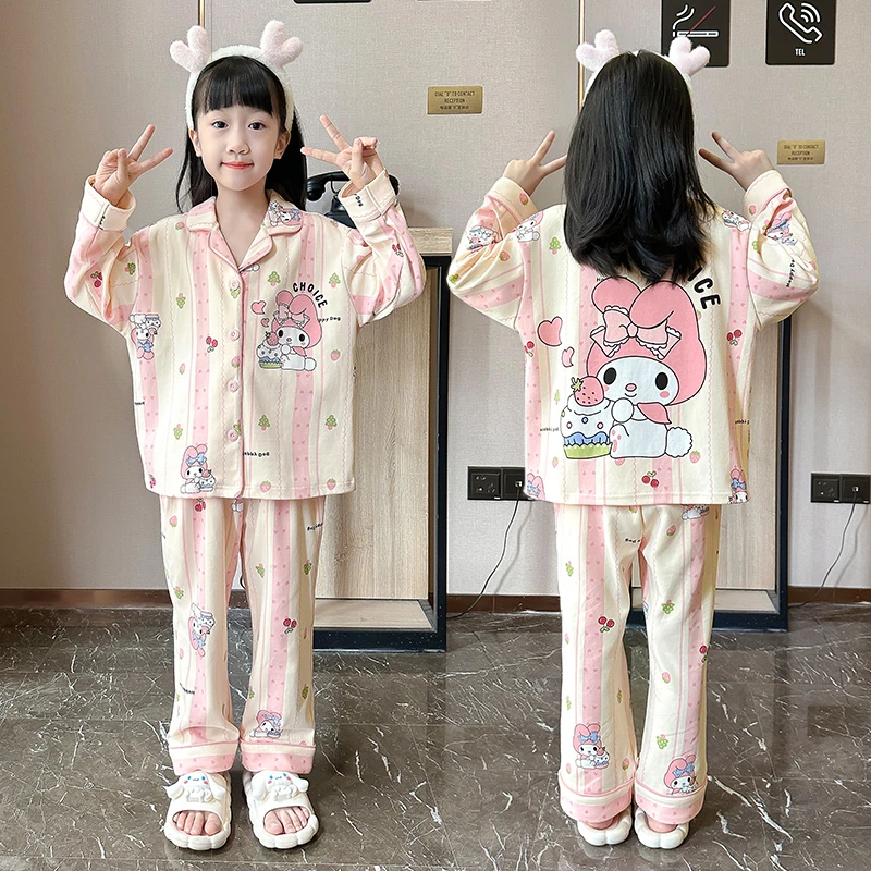 2025新款儿童睡衣纯棉长袖女童春秋款套装女孩公主薄款亲子家居服