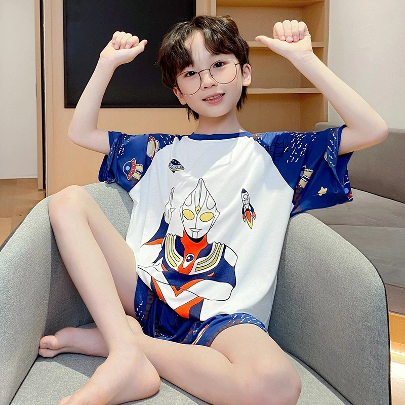 睡衣儿童夏天薄款莫代尔短袖卡通套装大童休闲洋气家居服宽松男童