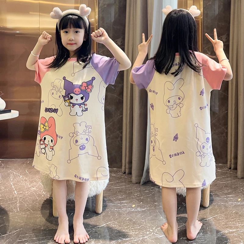 夏季儿童睡衣女童纯棉睡裙新款中大童公主女孩短袖宽松亲子家居服