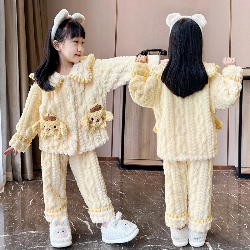 儿童珊瑚绒冬季新款女童睡衣加厚款中大童外穿卡通可爱亲子家居服