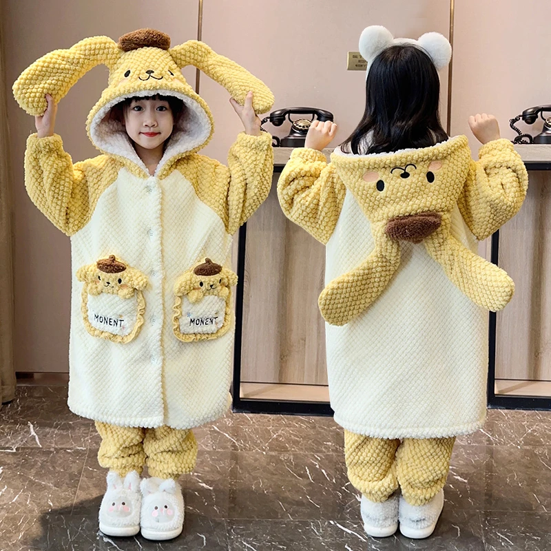 儿童加厚睡衣冬季新款睡袍加绒女童珊瑚绒套装长款洋气可爱家居服