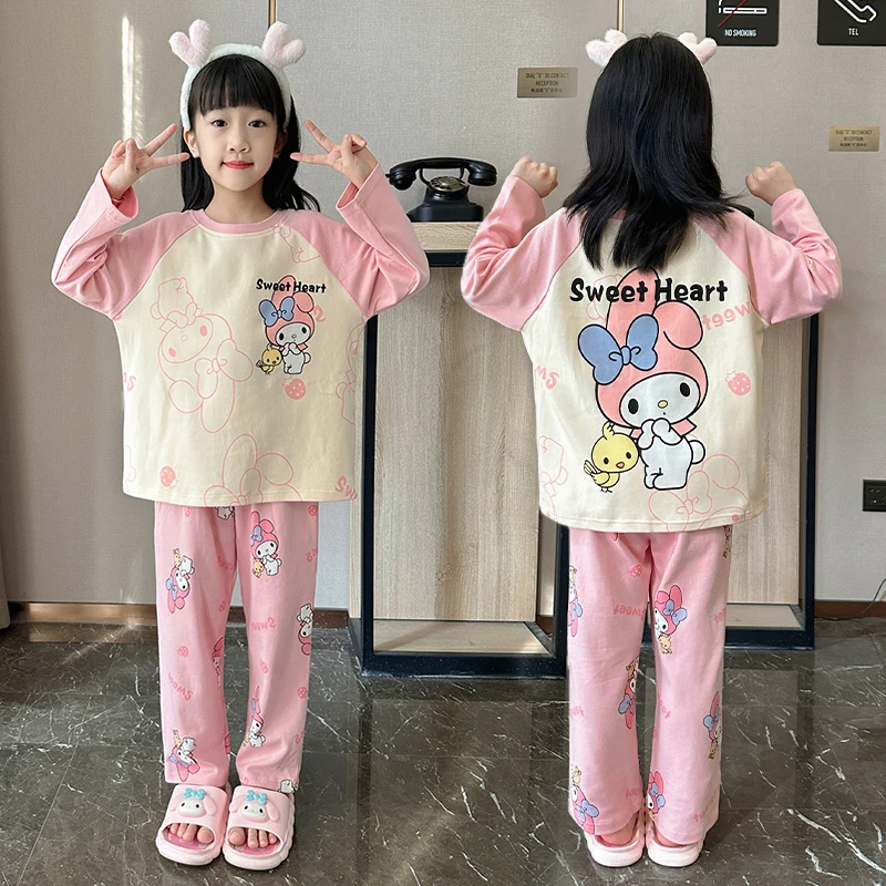 新款儿童纯棉长袖女童睡衣春秋套装中大童女孩公主休闲亲子家居服