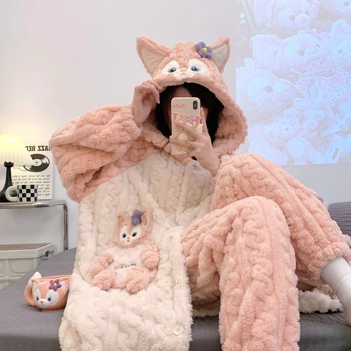 儿童睡衣秋冬法兰绒睡袍女童新款女孩加绒洋气亲子网红家居服套装