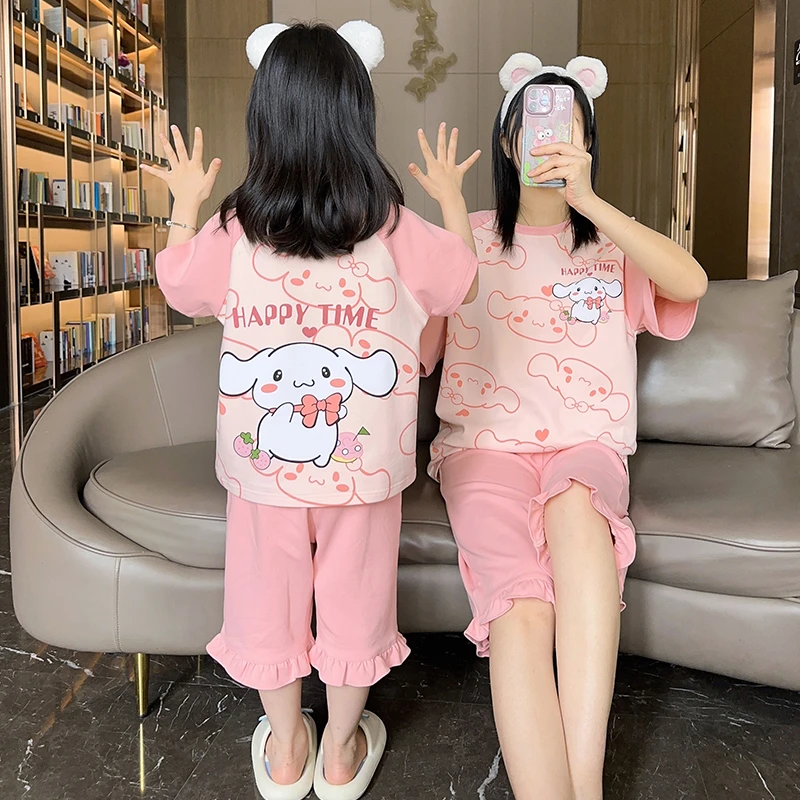 2023夏季儿童睡衣棉女童短袖七分裤套装中大童女孩卡通洋气家居服
