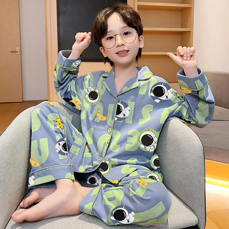 睡衣儿童新款纯棉薄款2025春秋长袖套装中大童男孩卡通家居服套装