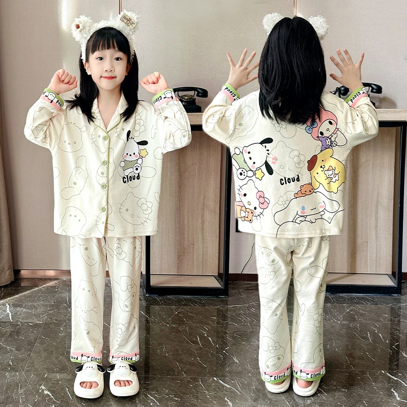 儿童纯棉睡衣女童春秋季新款长袖套装女孩休闲薄款洋气亲子家居服