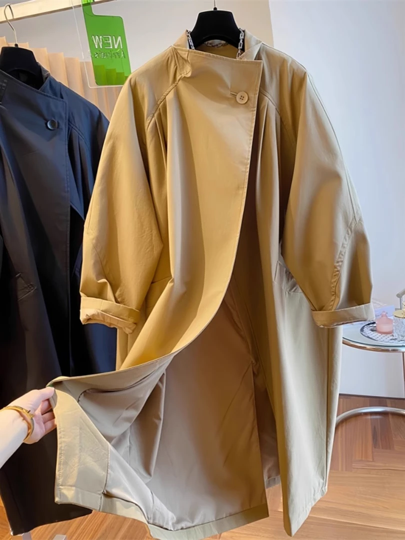 复古百搭立领中长款小个子风衣外女套2024春秋新款设计师大衣过膝