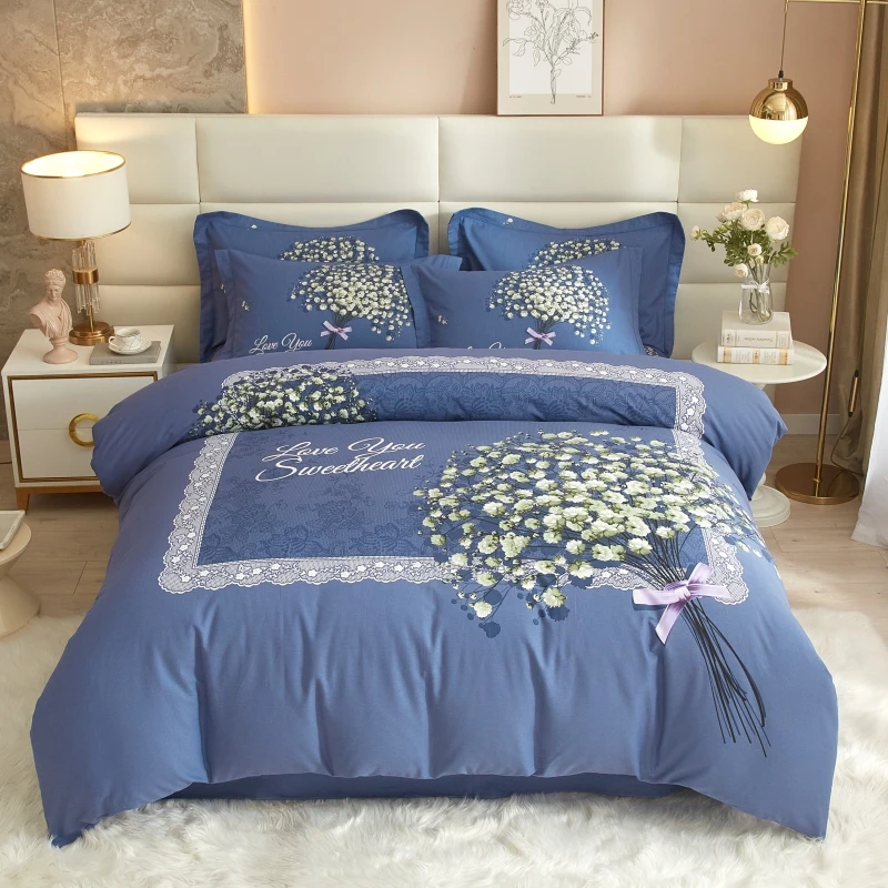 轻奢款加厚印花纯棉四件套满天星亲肤时尚斜纹