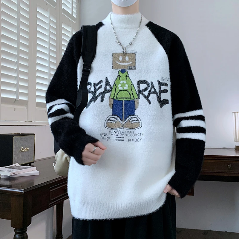 2024秋冬季时尚情侣宽松潮流港风加绒加厚ins慵懒风百搭新款毛衣