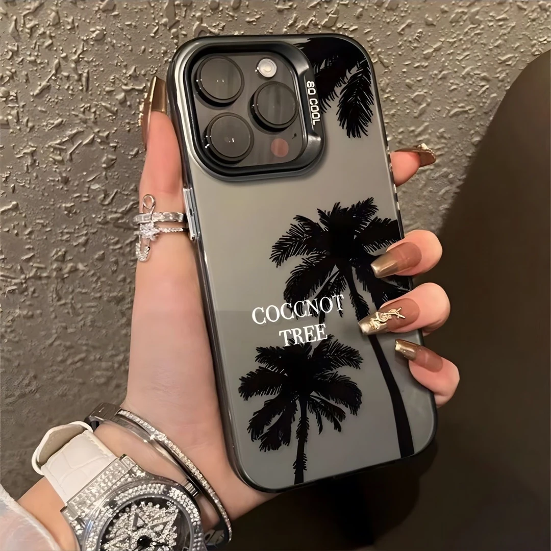 苹果/华为/OPPO/VIVO/小米iPhone15手机壳小众椰树彩银软保护套x