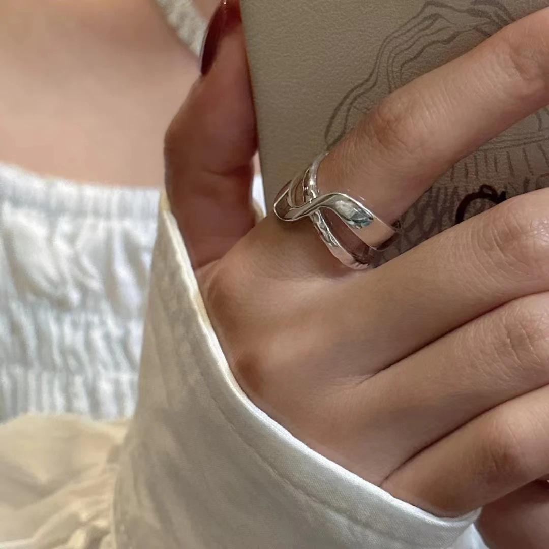 925银戒指 纯银双层交叉纹理戒指5.1克JZX108简约小众百搭时尚