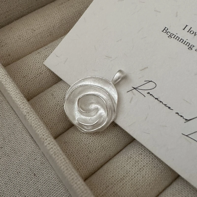 吊坠925银 韩版烧白工艺玫瑰花吊坠韩版韩式风简约复古侧坠百搭