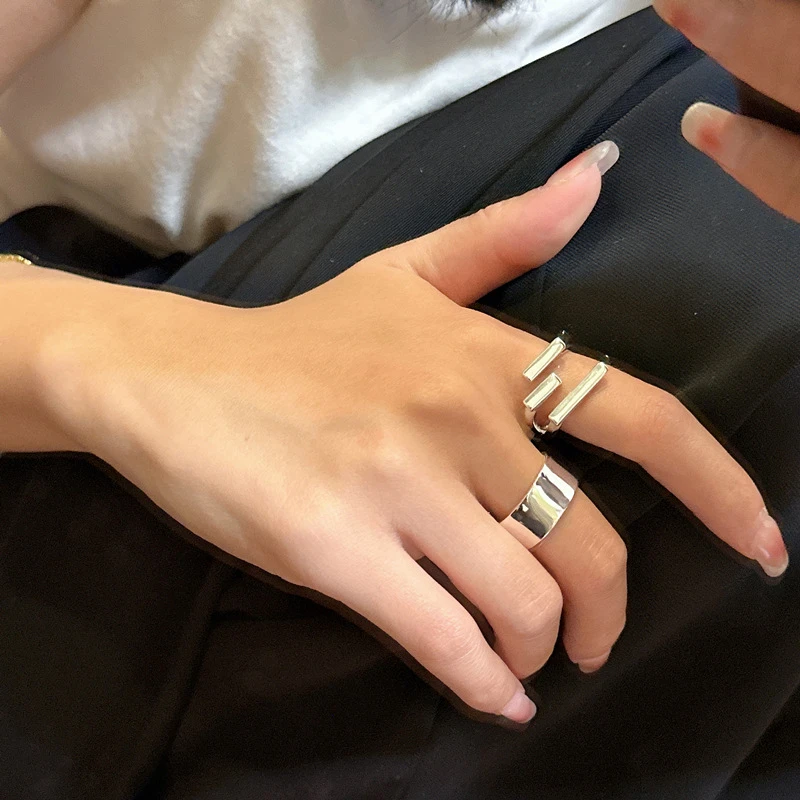 925银戒指 三道杠戒指INS风时髦个性小众设计款博主同款百搭