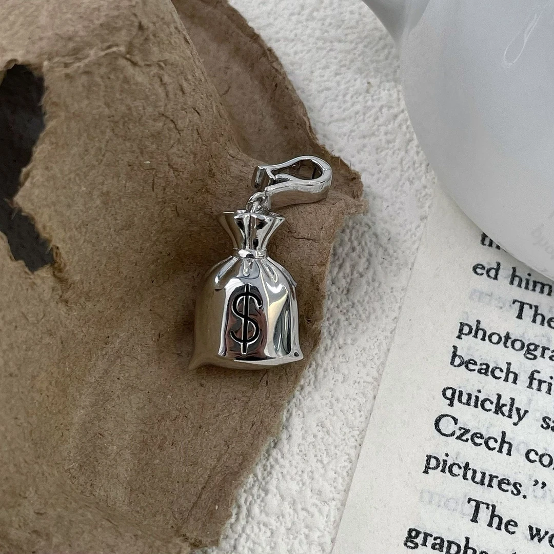 吊坠925银 可拆开钱袋吊坠项链女小众设计秋冬毛衣链个性百搭