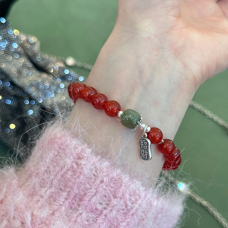 红玛瑙手链8MM珠子手工手串招财纳福手链女款