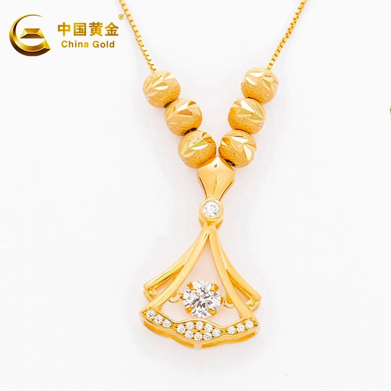 【中国黄金】S925银镶锆项链扇子#小仙