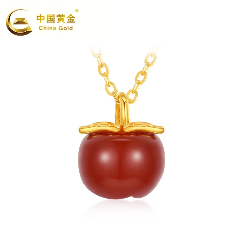 【中国黄金】经典苹安红玛瑙金吊坠18k金#万里
