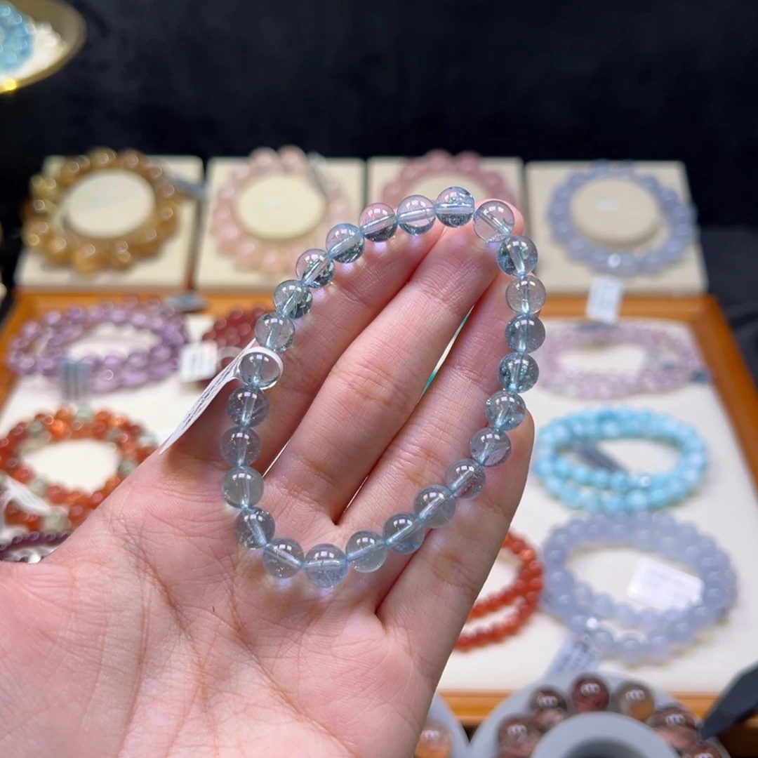托帕石手串未镶嵌7m高冰蓝托帕
