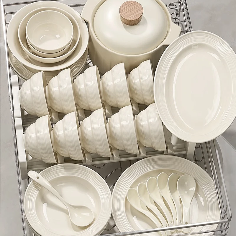 奶油简约碗碟套装家用陶瓷餐具新款碗盘组合碗筷饭碗盘子乔迁新居