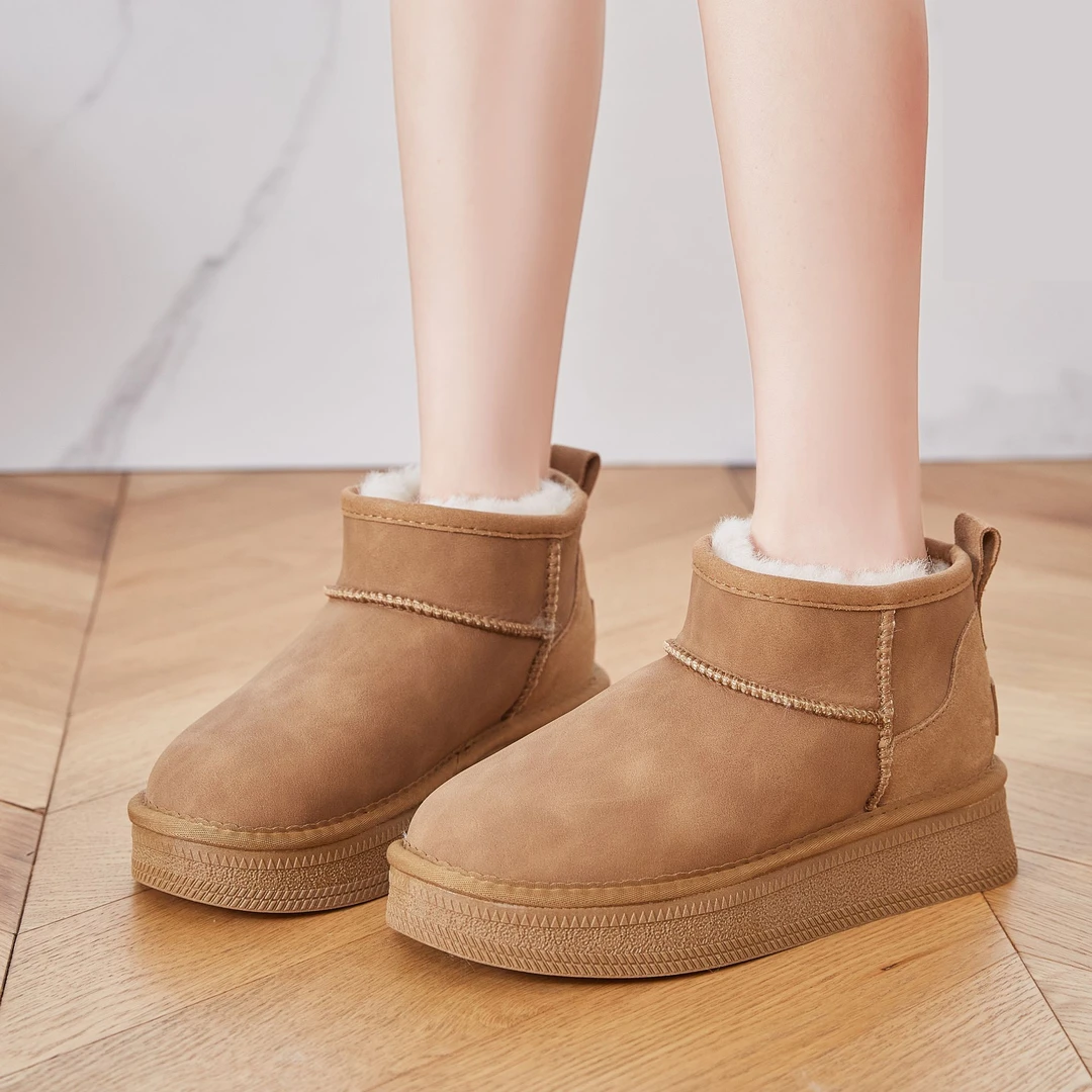 2024时尚百搭短筒雪地靴冬季加厚加绒保暖厚底棉鞋韩版皮毛一体鞋
