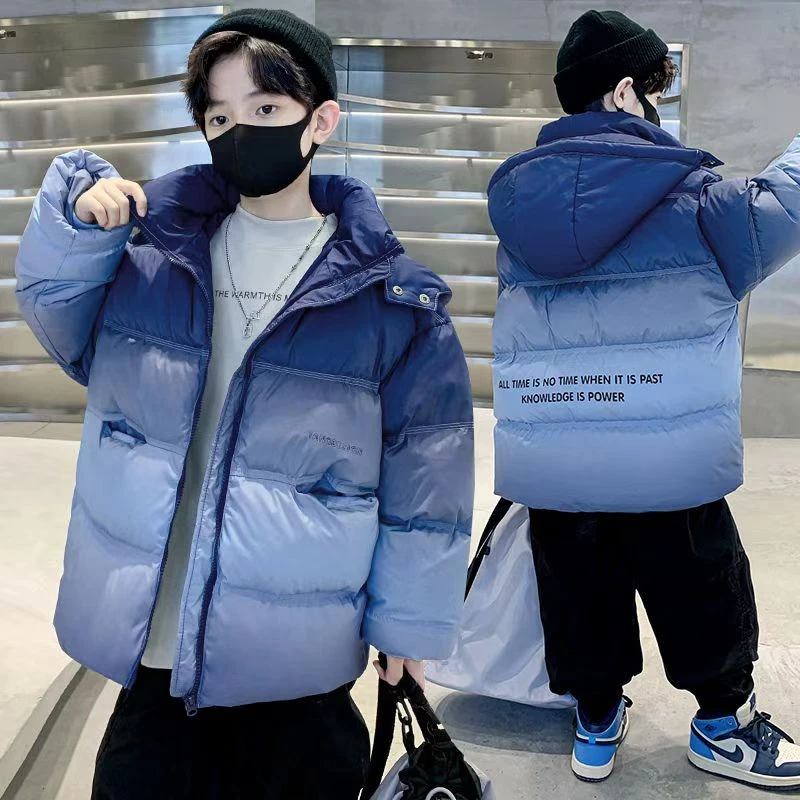 男童渐变棉服冬季2024新款中大童加厚一件过冬外穿棉袄儿童宽松潮