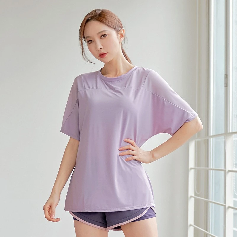 冰丝运动上衣薄款短袖夏季晨跑步运动衣宽松大码健身瑜伽服速干衣