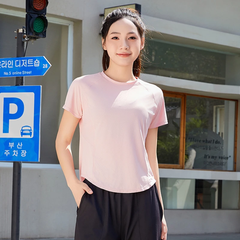 运动服上衣女夏季薄款宽松健身速干t恤户外休闲瑜伽短袖