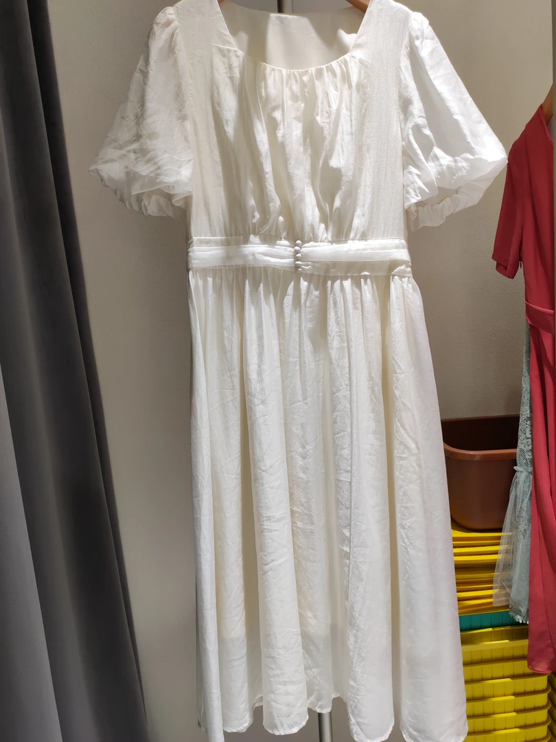 法式方领收腰休闲百搭度假风仙女茶歇裙