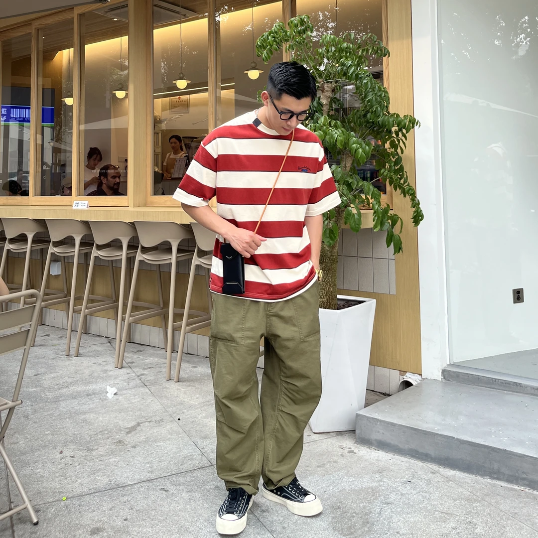 24SSD619360克重磅宽条纹短袖体恤