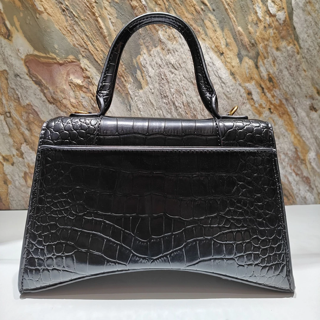 HIRMRIS手工真皮包550653 鳄沙梨黑  梯形sha黑色