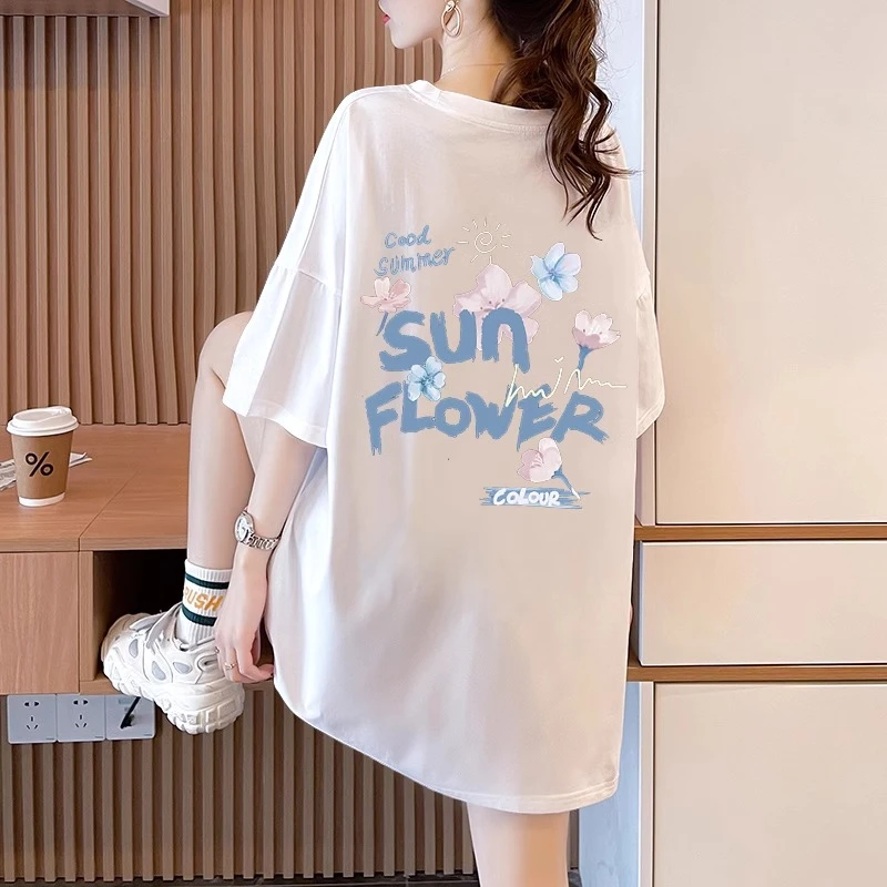 中国风纯棉短袖t恤女大码女装夏季宽松韩版2024新款中长款上衣ins