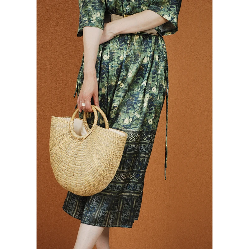 【与风萦】森林桑蚕丝连衣裙 夏季复古印花优雅女装长款圆领长裙