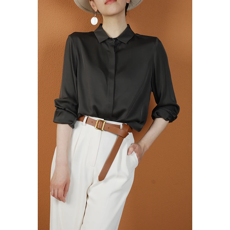【与风萦】精品经典衬衣纯色通勤上衣气质设计感时尚长袖衬衫方领