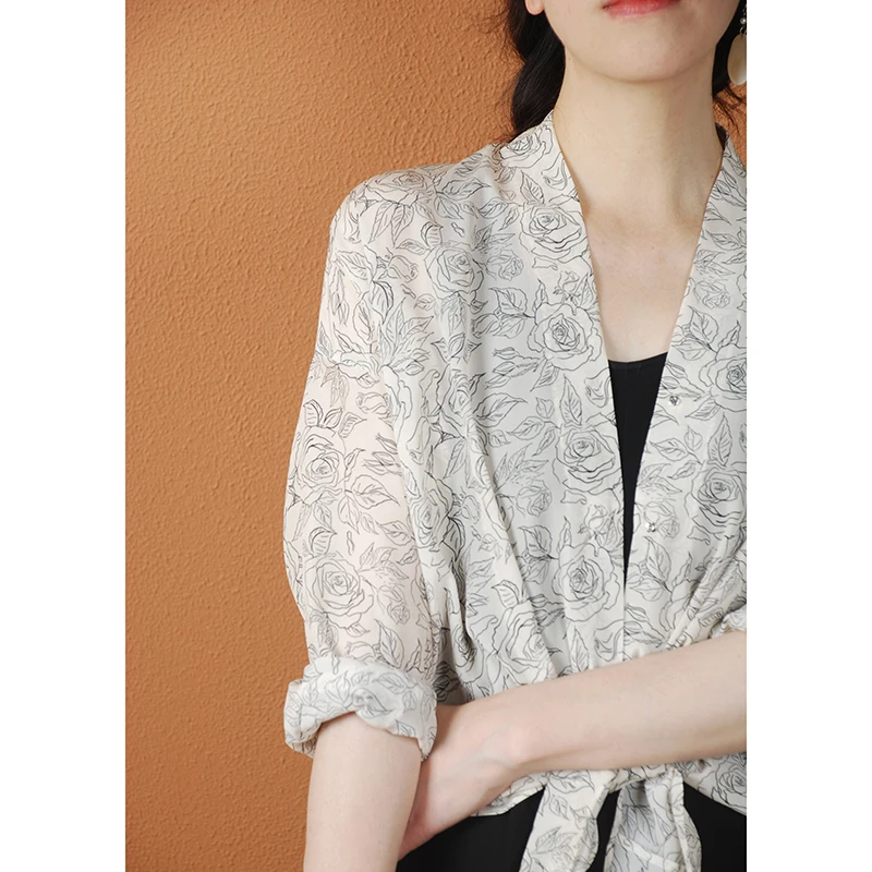 【与风萦】花朵系列桑蚕丝衬衣 春夏时尚百搭薄款气质轻奢