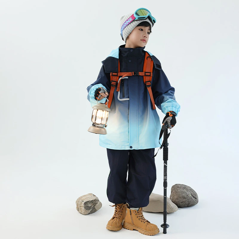 男童冲锋衣秋冬款2024新款儿童户外可拆三合一冲锋衣 WTW436 蓝 x