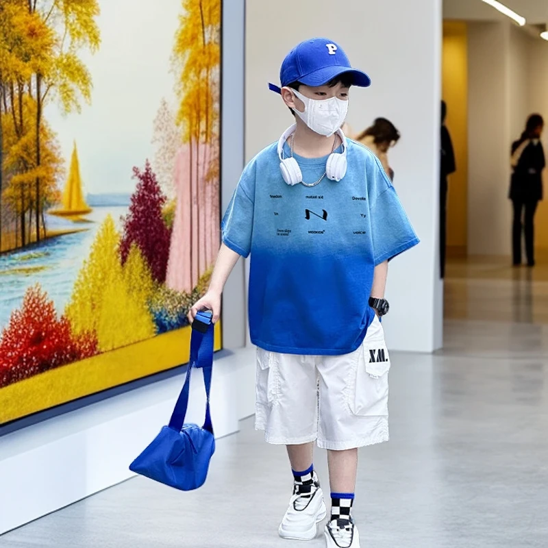 儿童时尚帅气男童夏薄款装2024新款中大童夏季短袖洋气T恤/TXW621